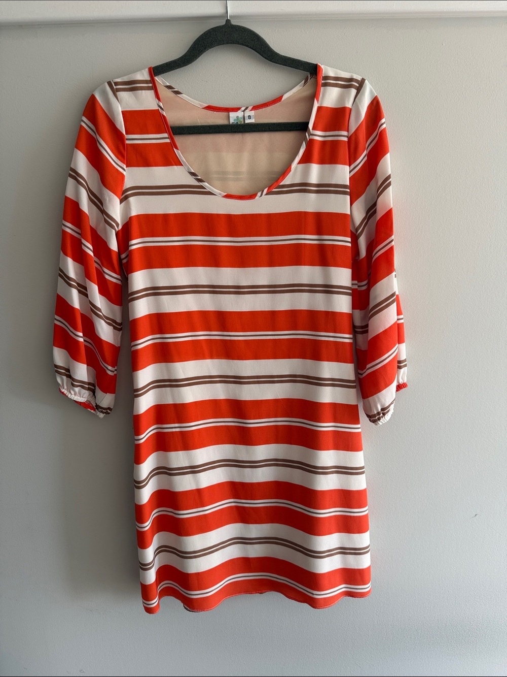 Nell Couture Orange White Brown Striped Midi Dress